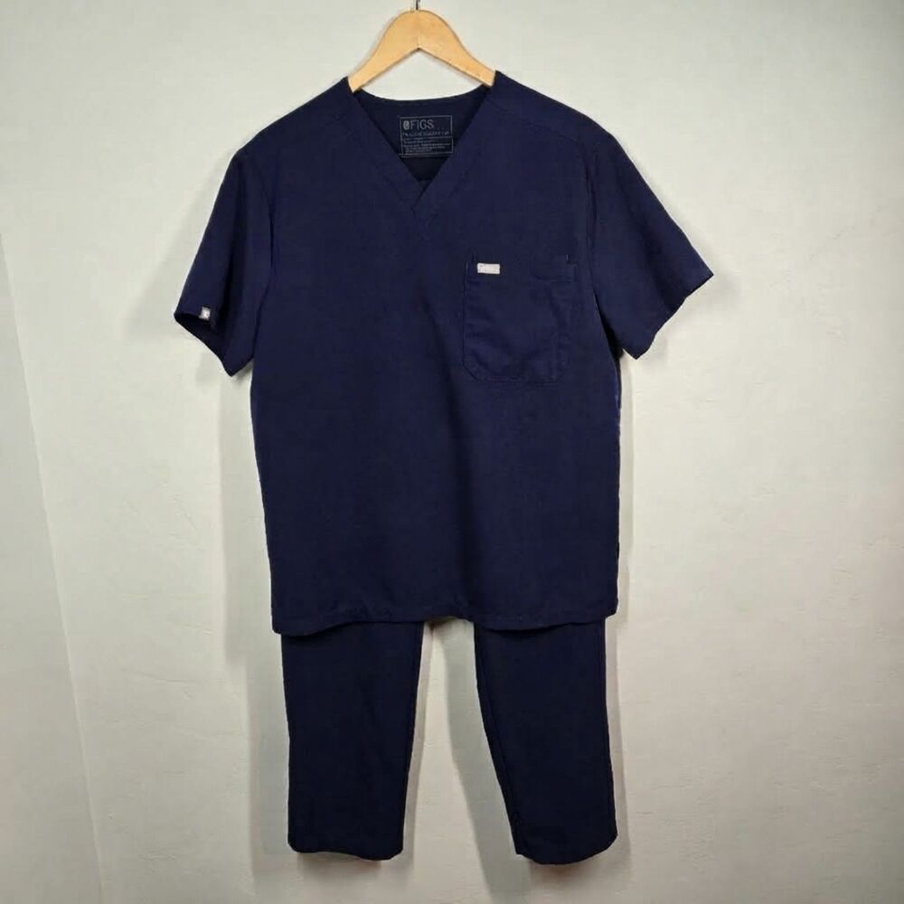 FIGS Technical Collection Navy Blue Scrubs Set V-Neck Top & Pants Size M